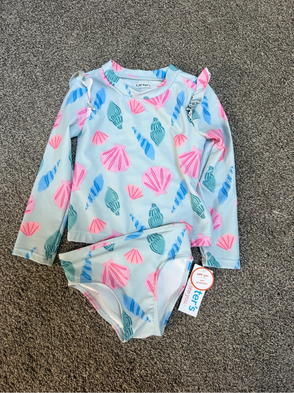 Carter’s Girls 2T Seashell Rash Guard Swimsuit Set UPF 50+ NWT